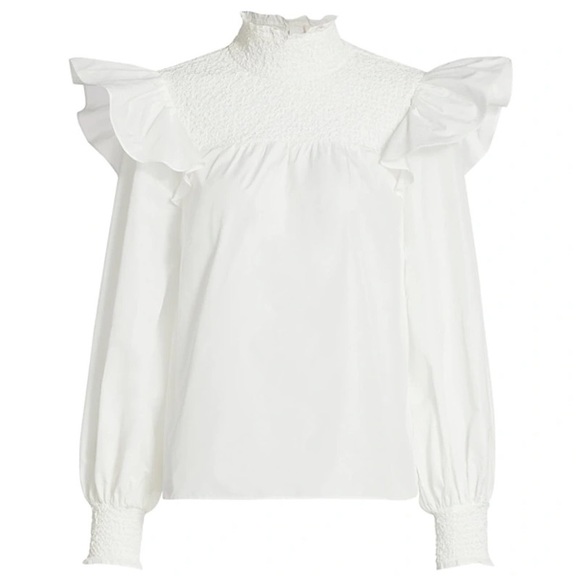 Cinq a Sept River Smocked Yoke Top in Ivory - NWT - Small - Picture 1 of 8